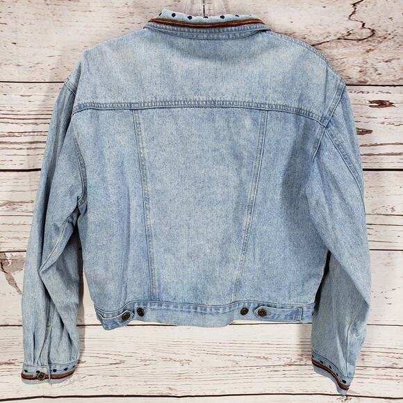 Petite Sophisticate Denim Patchwork Embroidered Crop Jacket Size Medium - Picture 12 of 14